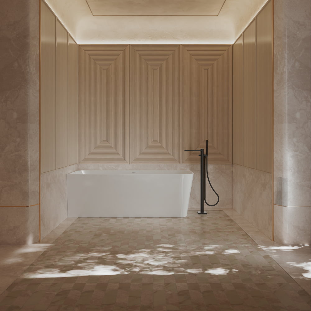 Monblari Acrylic Freestanding Bathtub Rectangular White Tub with Insulation