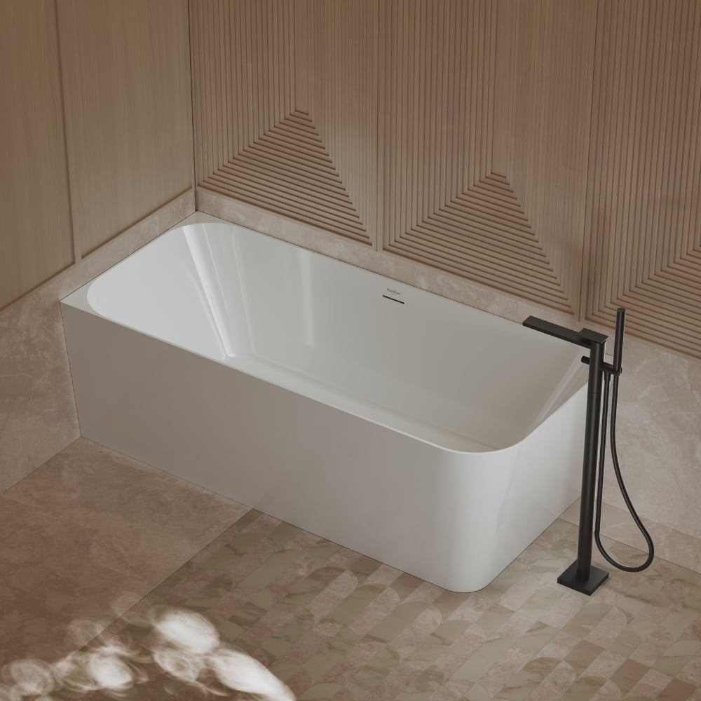 Monblari Acrylic Freestanding Bathtub Rectangular White Tub with Insulation