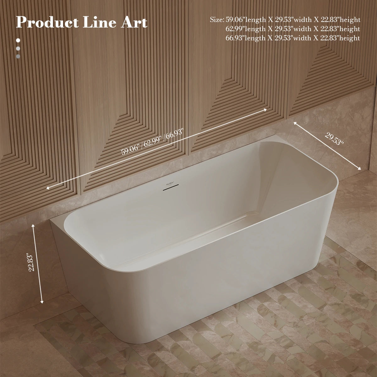 Monblari Acrylic Bathtubs Rectangular White Tub