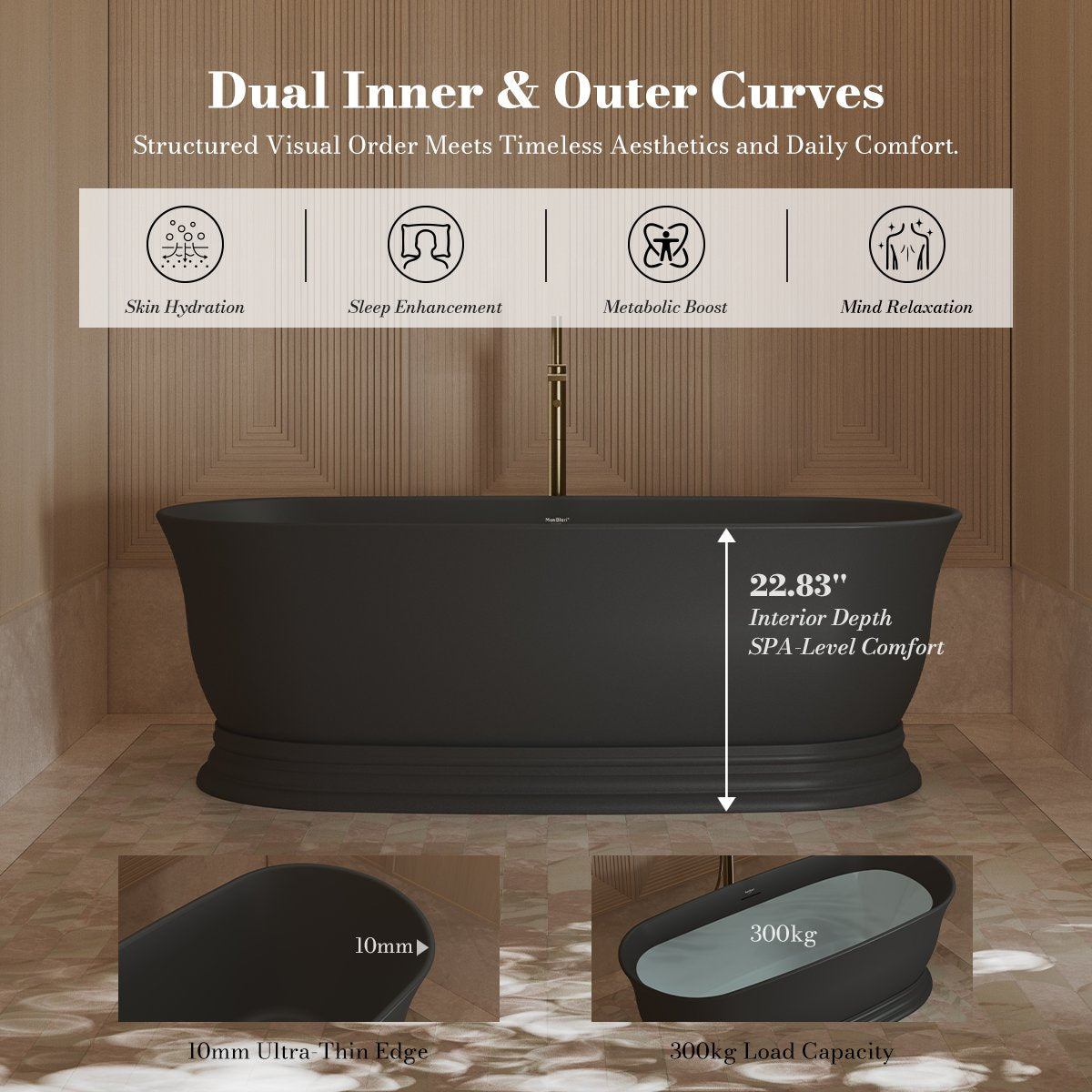 67" Standing Acrylic Soaking Tub with Center Drain
