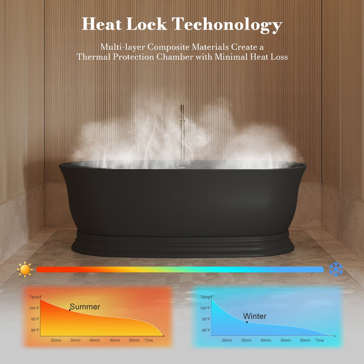 67" Standing Acrylic Soaking Tub with Center Drain