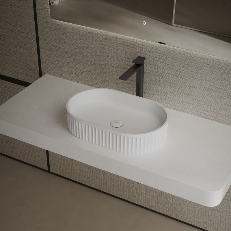 21.7 Inch MonBlari VENUS SERIES Solid Surface Bathroom Vessel Bowl Sink Bathroom Sink