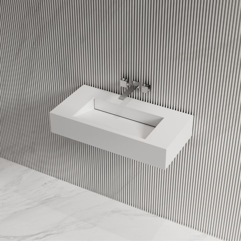 31.5 Inch MonBlari SERENE SERIES Solid Surface Wall Mount Sink Bathroom Sink