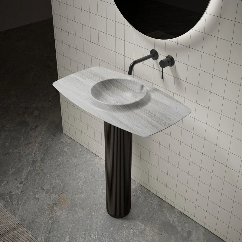 MonBlari Canoe Series Sculptural Marble Pedestal Sink