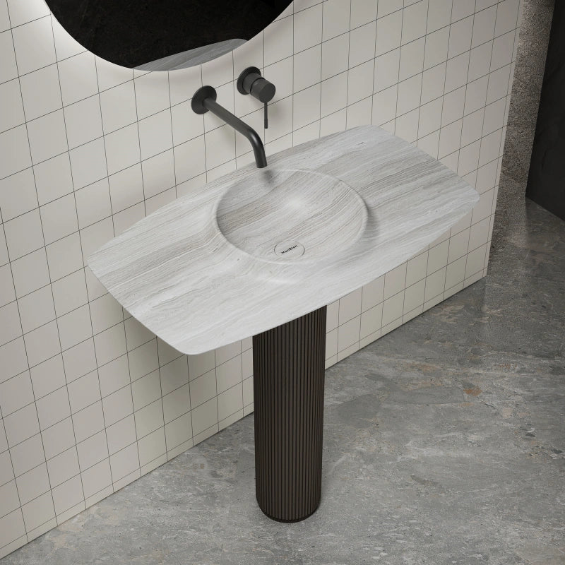 MonBlari Canoe Series Sculptural Marble Pedestal Sink