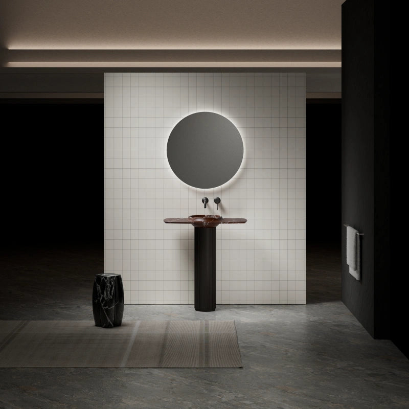 MonBlari Canoe Series Rosso Levanto Marble Wash Basin Pedestal Sink
