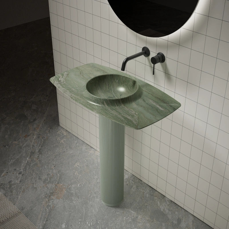 MonBlari Canoe Series Artisan Carved Marble Pedestal Sink