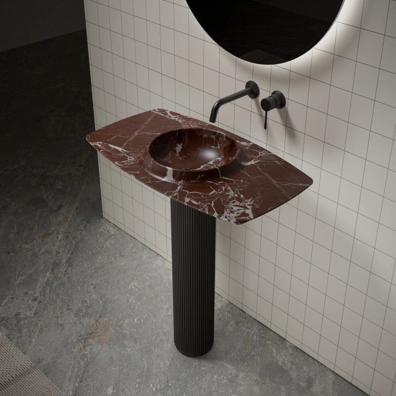 MonBlari Canoe Series Rosso Levanto Marble Wash Basin Pedestal Sink