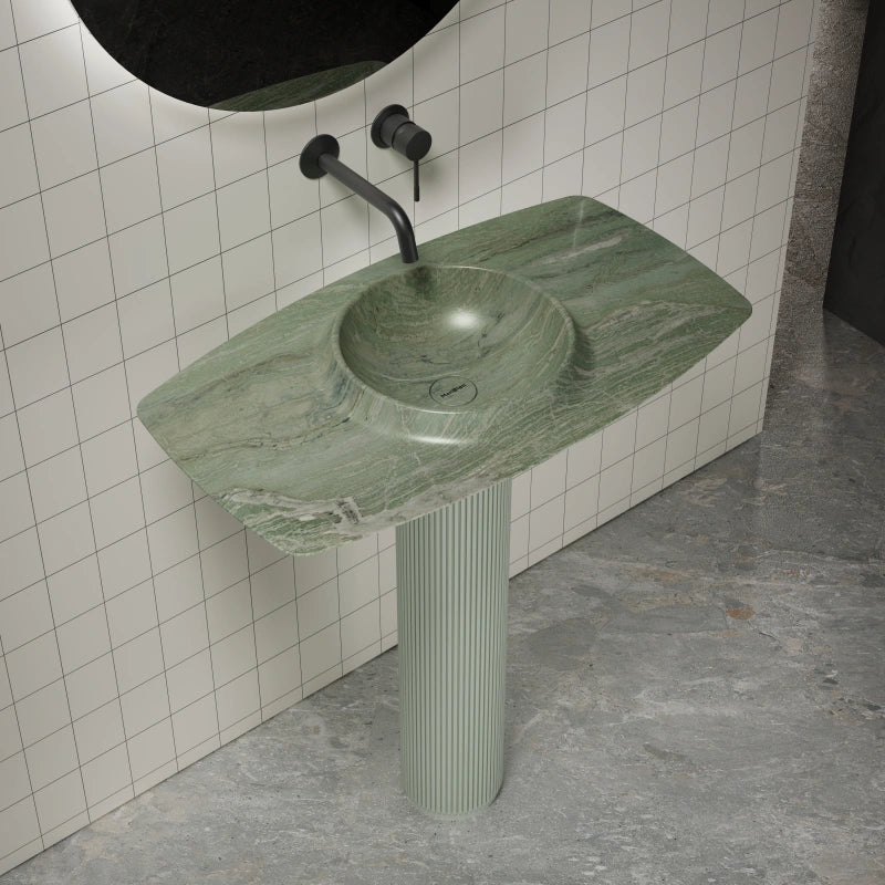 MonBlari Canoe Series Artisan Carved Marble Pedestal Sink