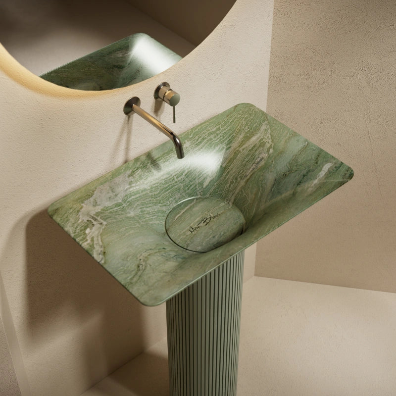 MonBlari Fall In Series Marble Pedestal Sink Bathroom Wash Basin