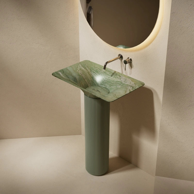 MonBlari Fall In Series Marble Pedestal Sink Bathroom Wash Basin