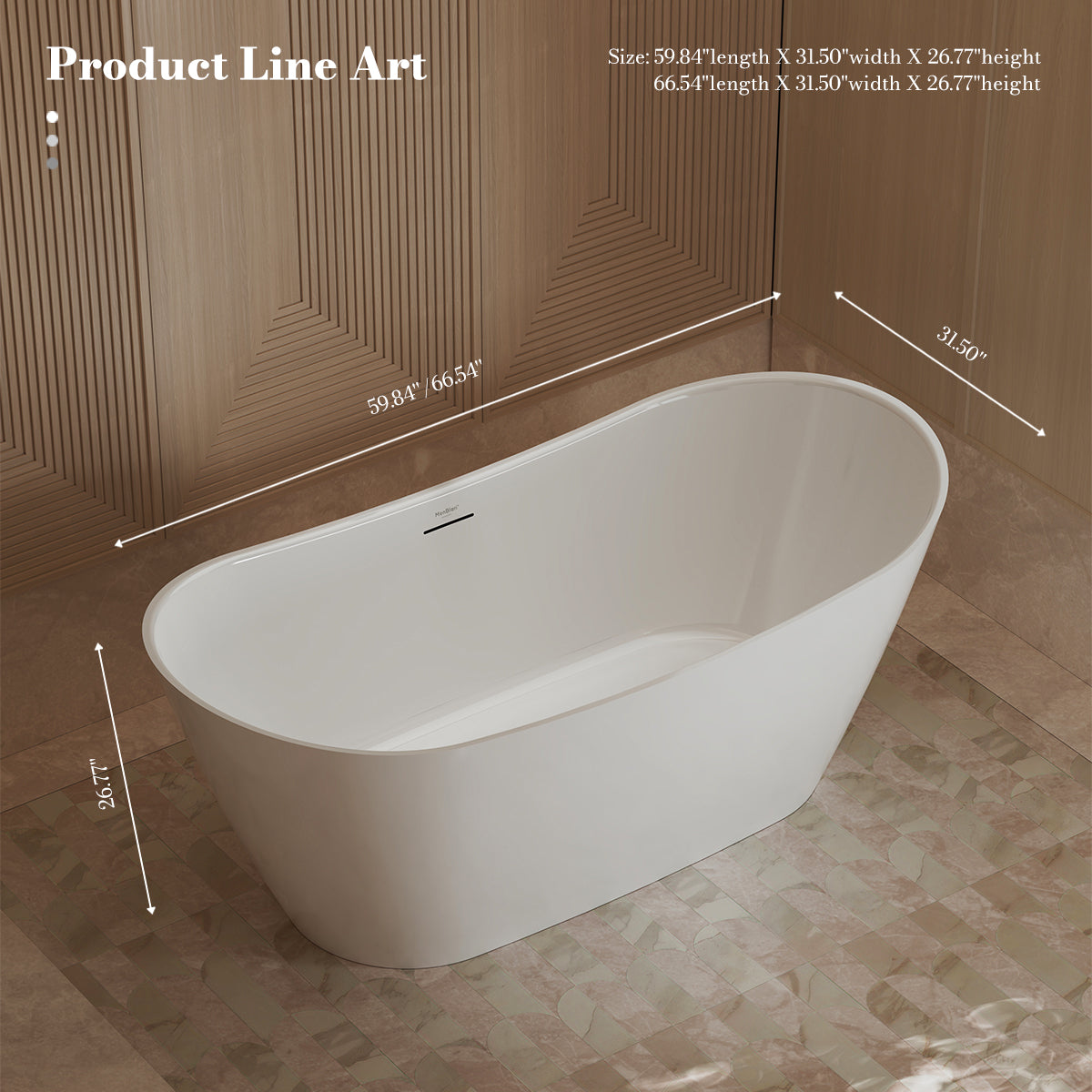 60-67 Inch MonBlari Acrylic Freestanding Bathtub