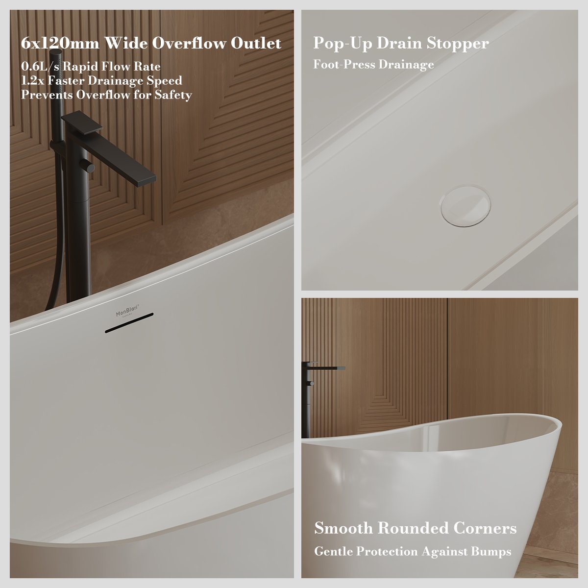 60-67 Inch MonBlari Acrylic Freestanding Bathtub