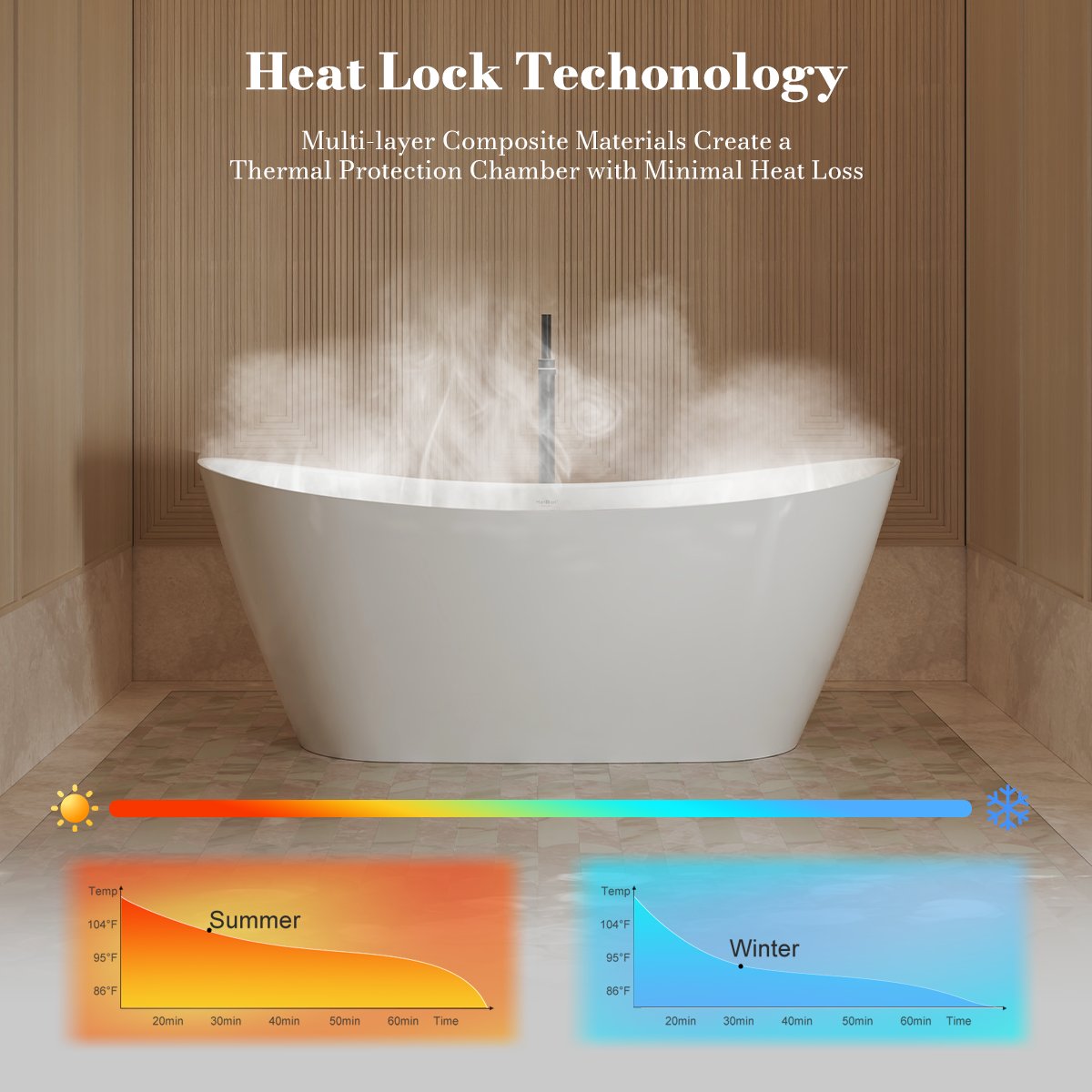60-67 Inch MonBlari Acrylic Freestanding Bathtub