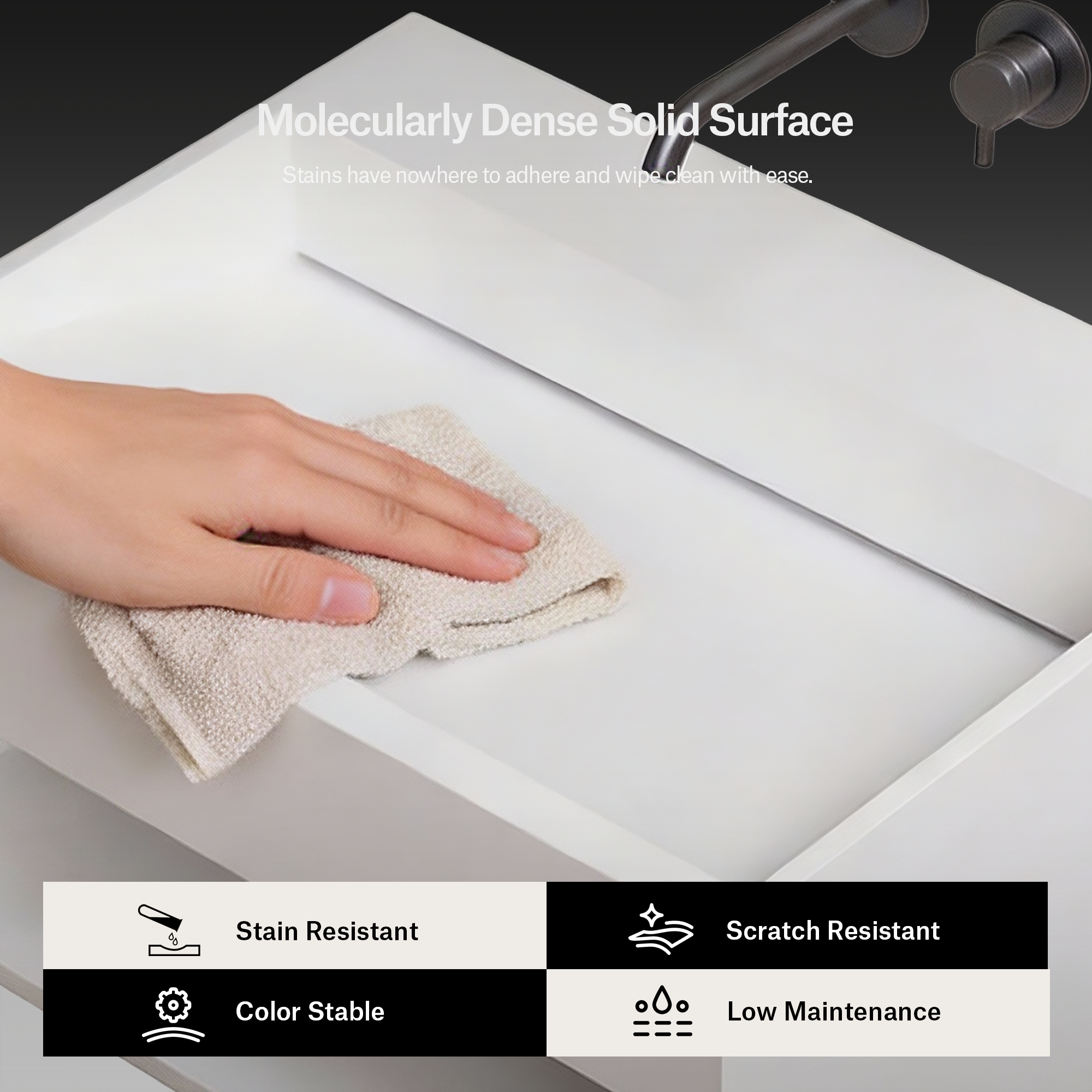 31.5 Inch MonBlari SERENE SERIES Solid Surface Wall Mount Sink Bathroom Sink