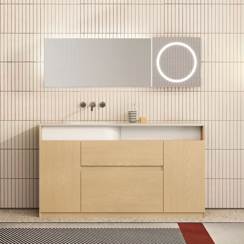 MonBlari GARDEN GV Series Natural Wood Bathroom Vanity Set with Mirror