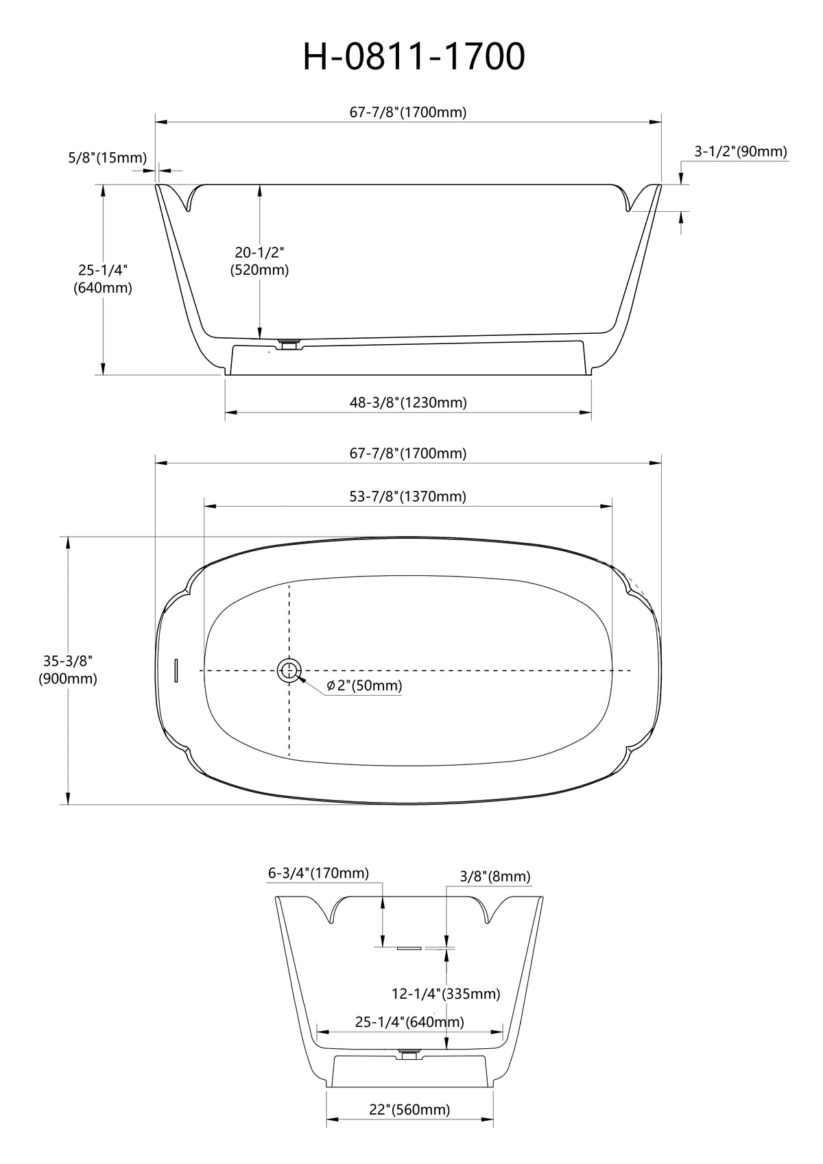67 Inch MonBlari FLOWER Series Solid Surface Freestanding Bathtub