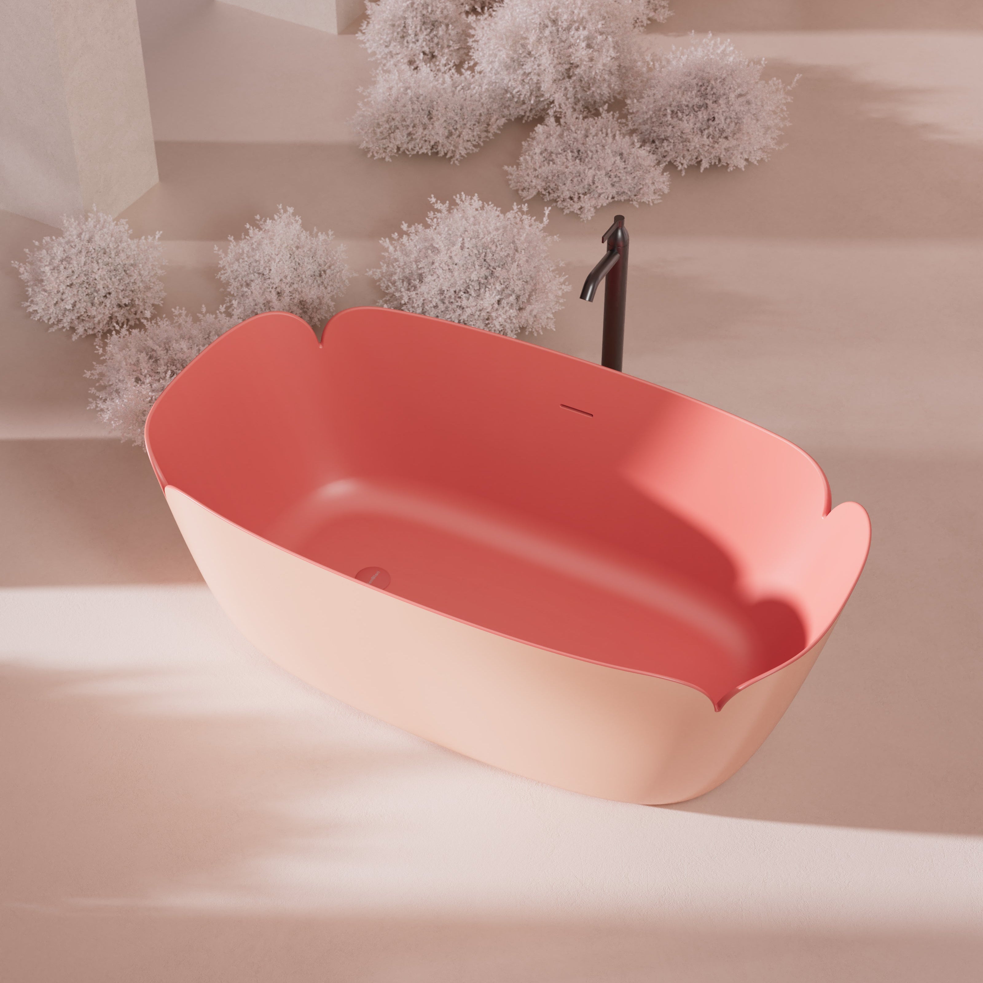 MonBlari FLOWER Series Solid Surface Bathtub H-0811-PK-Sideview