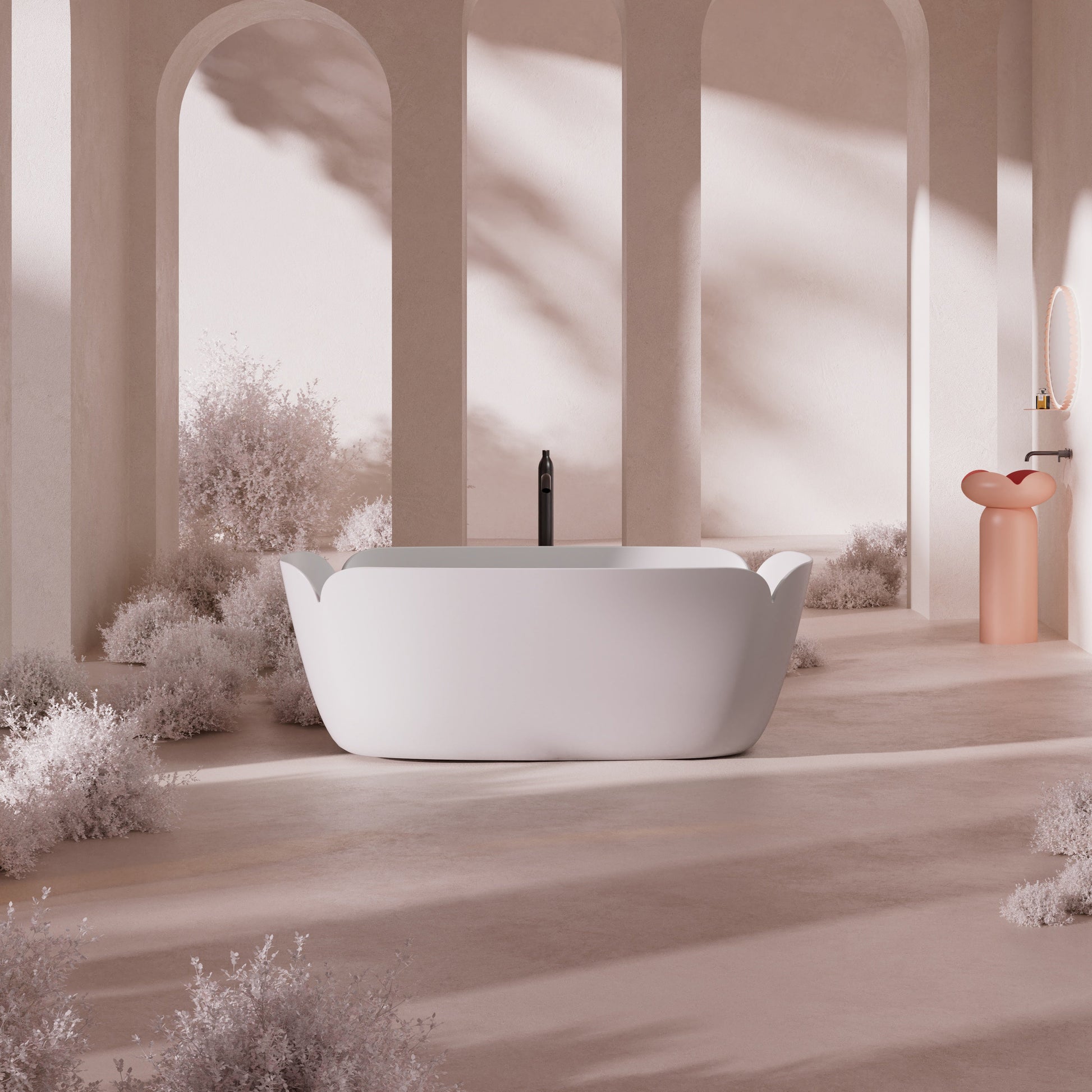 MonBlari FLOWER Series Solid Surface Bathtub H-0811-MW-FrontView