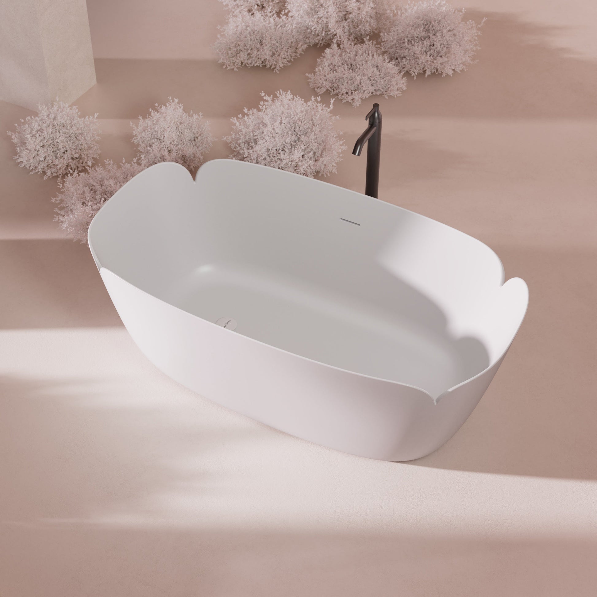 MonBlari FLOWER Series Solid Surface Bathtub H-0811-MW-SideView