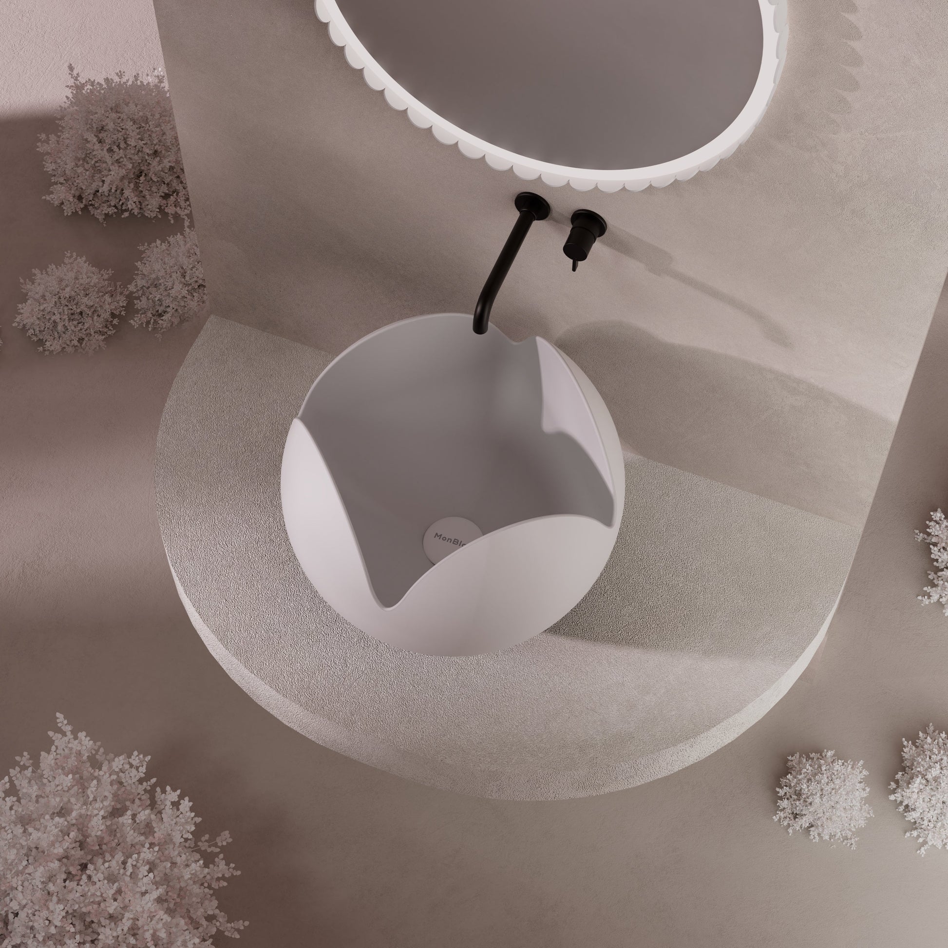 MonBlari Flower Series Solid Surface Countertop Sink H-A0812-MW-TopView