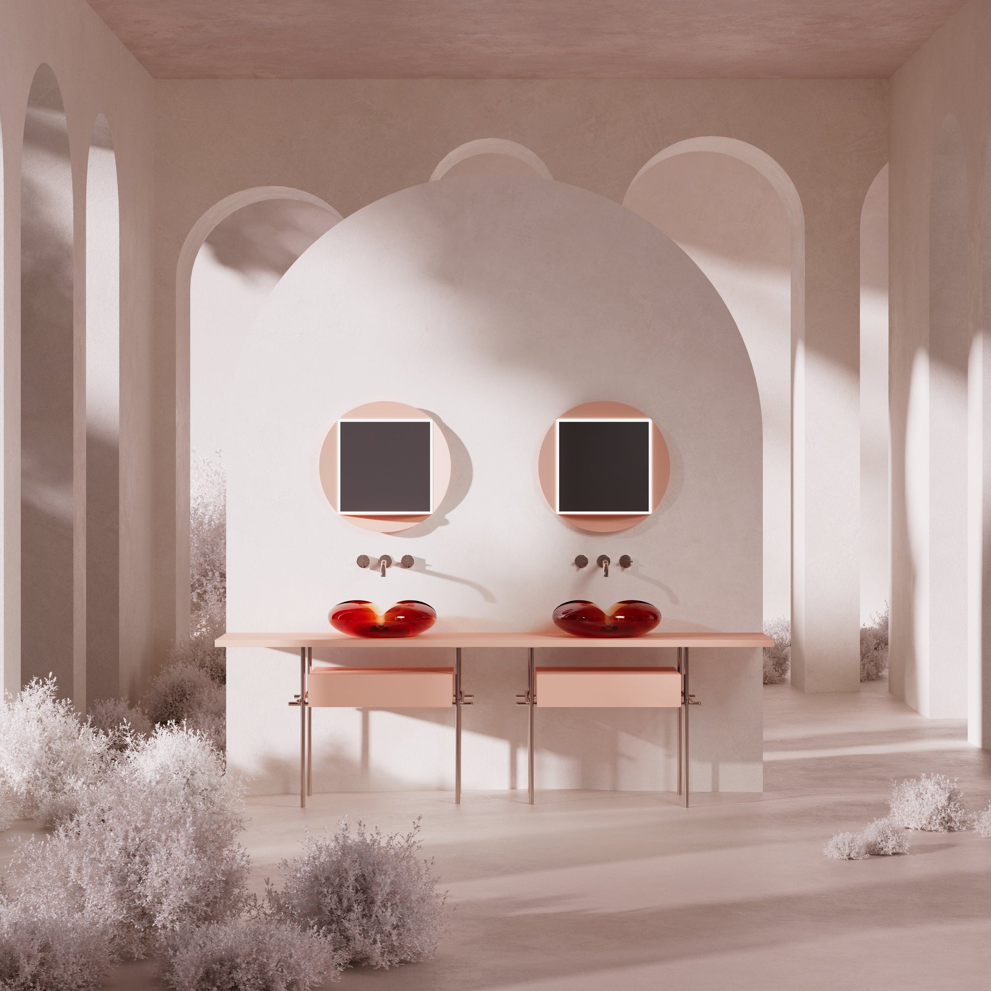 MonBlari Flower Series Bathroom Vanity H-A0811T-2 - FrontView-Pinktable