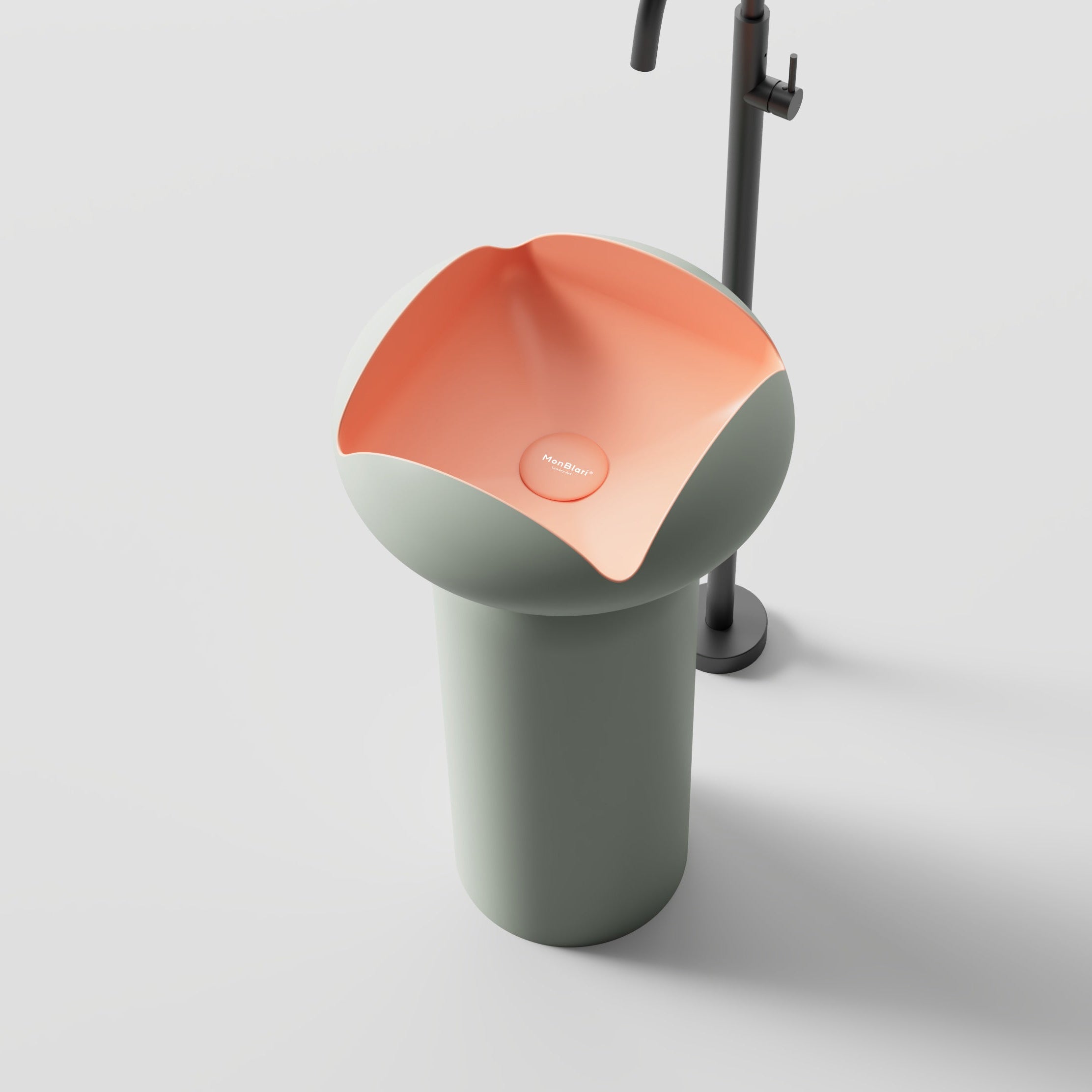 MonBlari Flower Series Solid Surface Pedestal Sink H-Z0811-GP-TopView