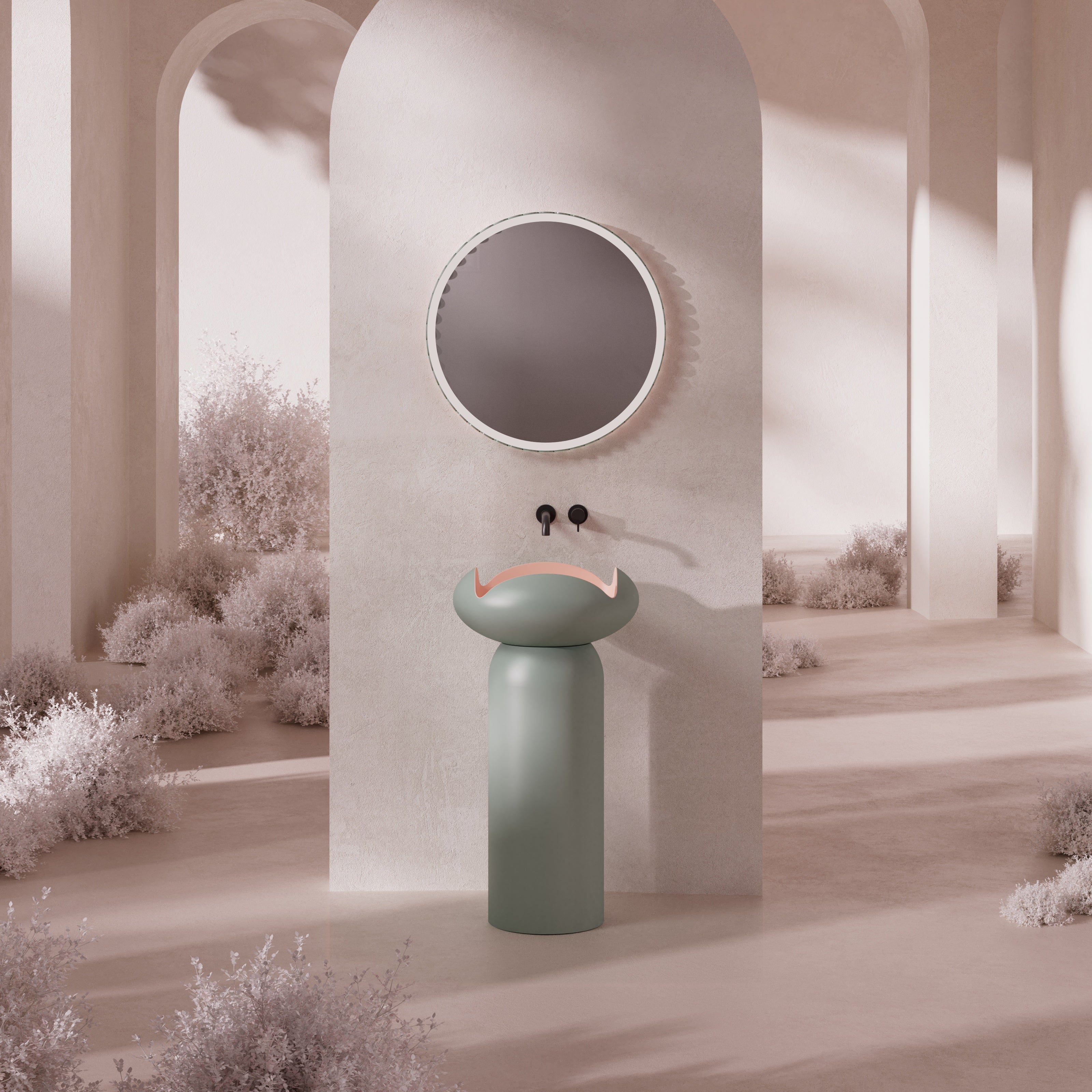 MonBlari Flower Series Solid Surface Pedestal Sink H-Z0811-GP-FrontView