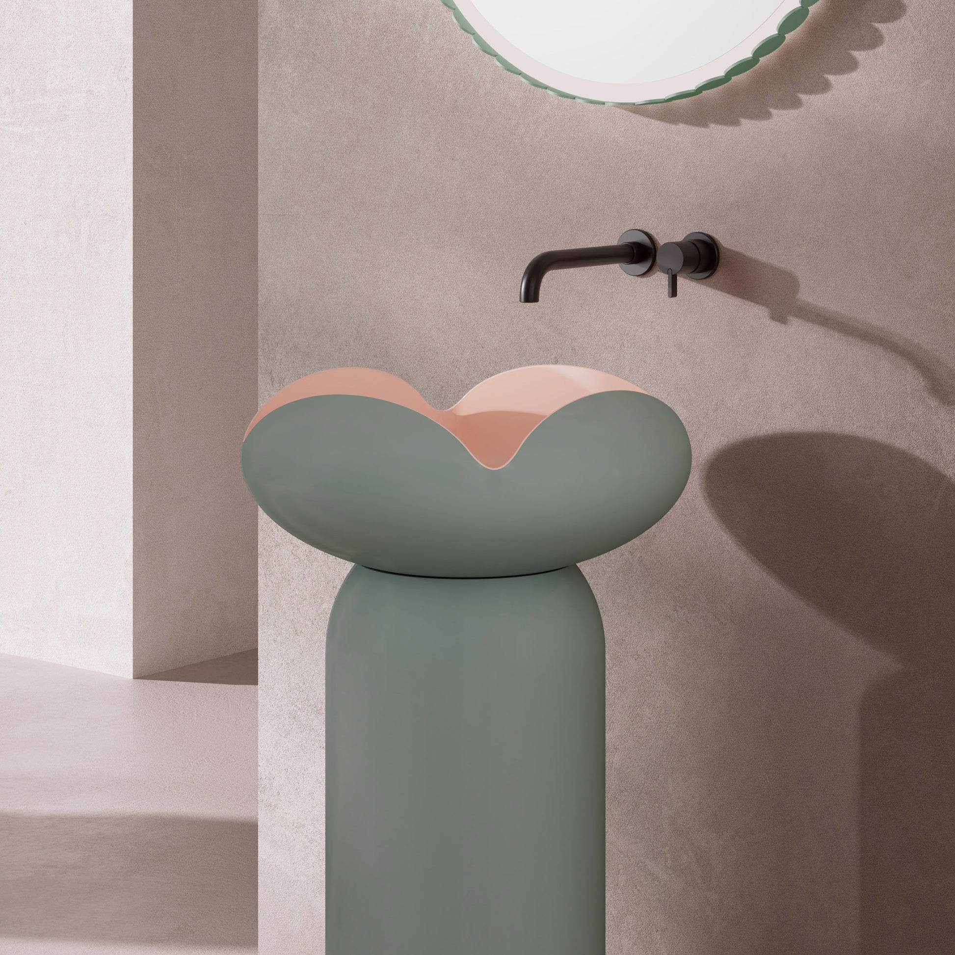 MonBlari Flower Series Solid Surface Pedestal Sink H-Z0811-GP-SideView