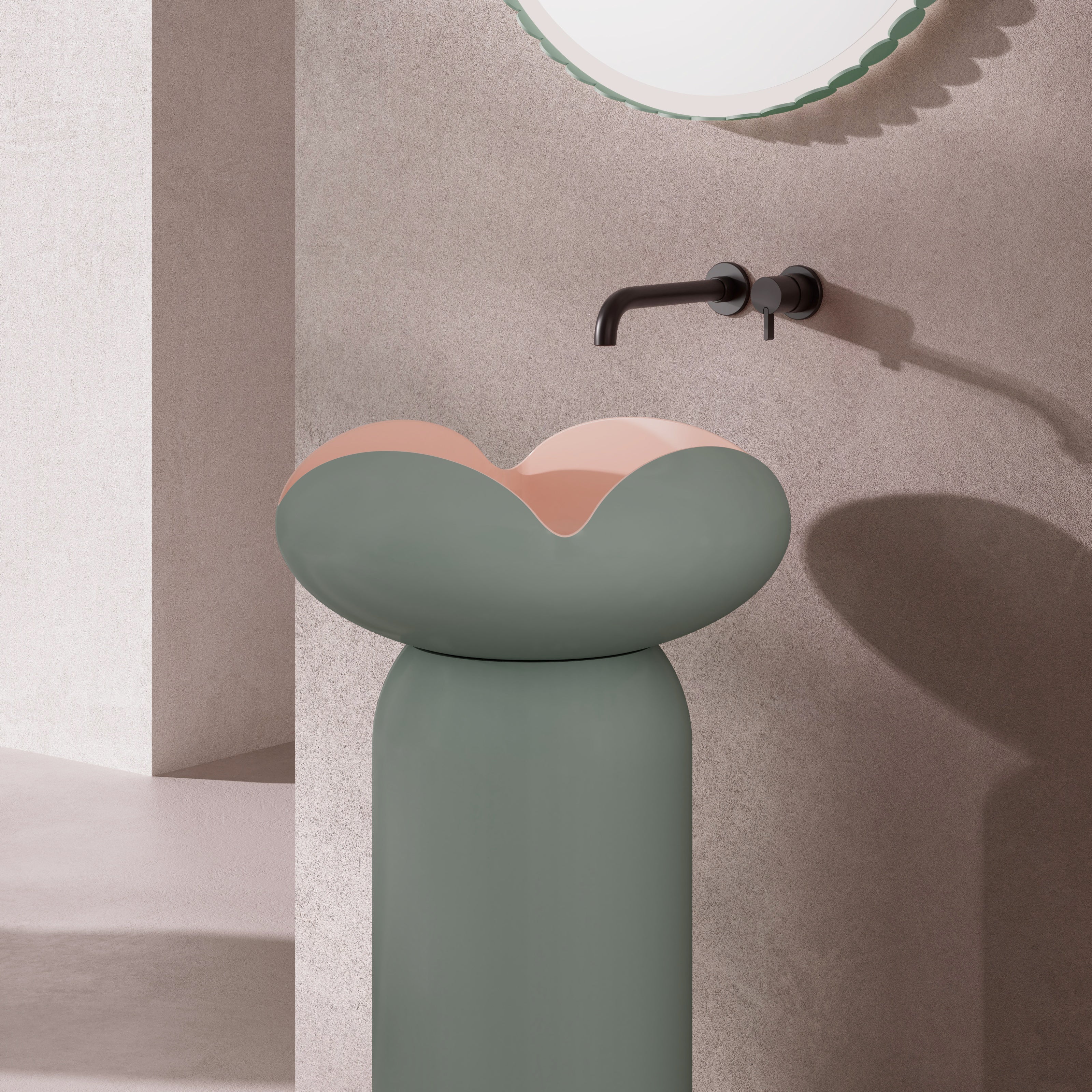 MonBlari Flower Series Solid Surface Pedestal Sink H-Z0811-GP-SideView