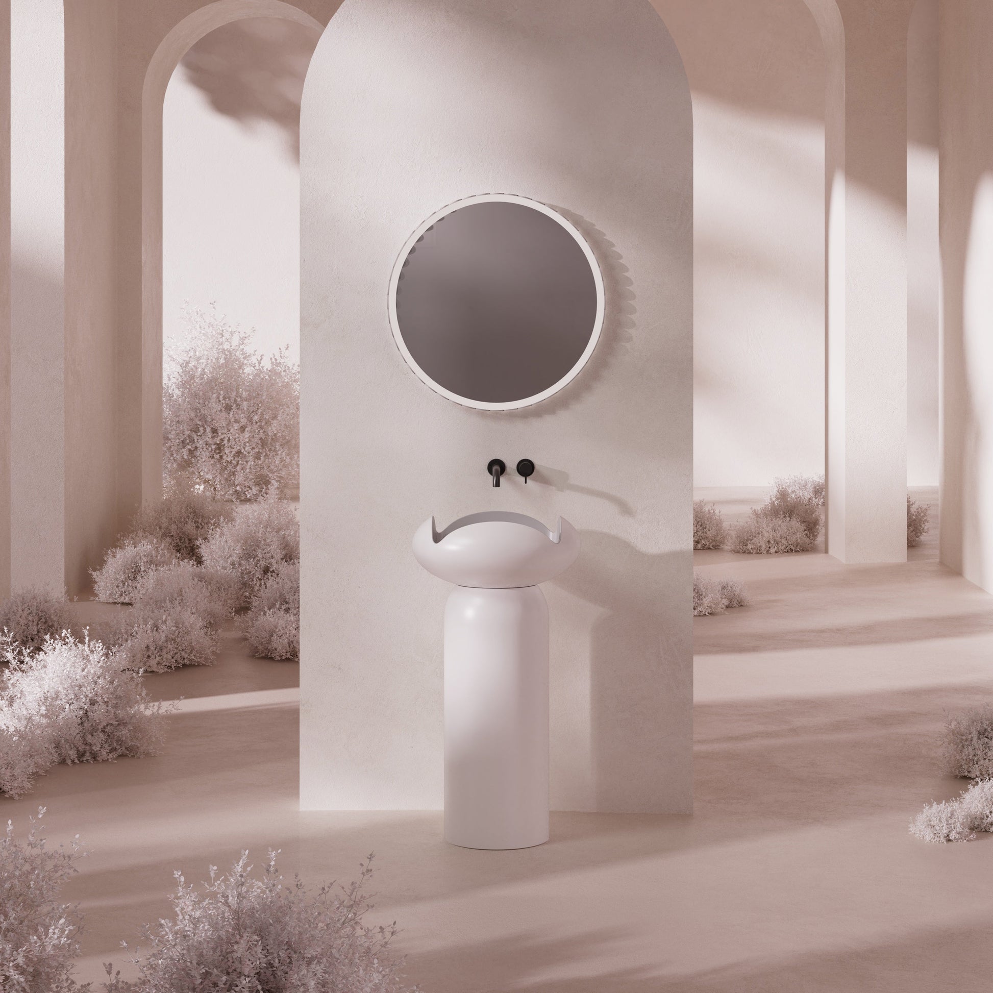 MonBlari Flower Series Solid Surface Pedestal Sink H-Z0811-MW-FrontView