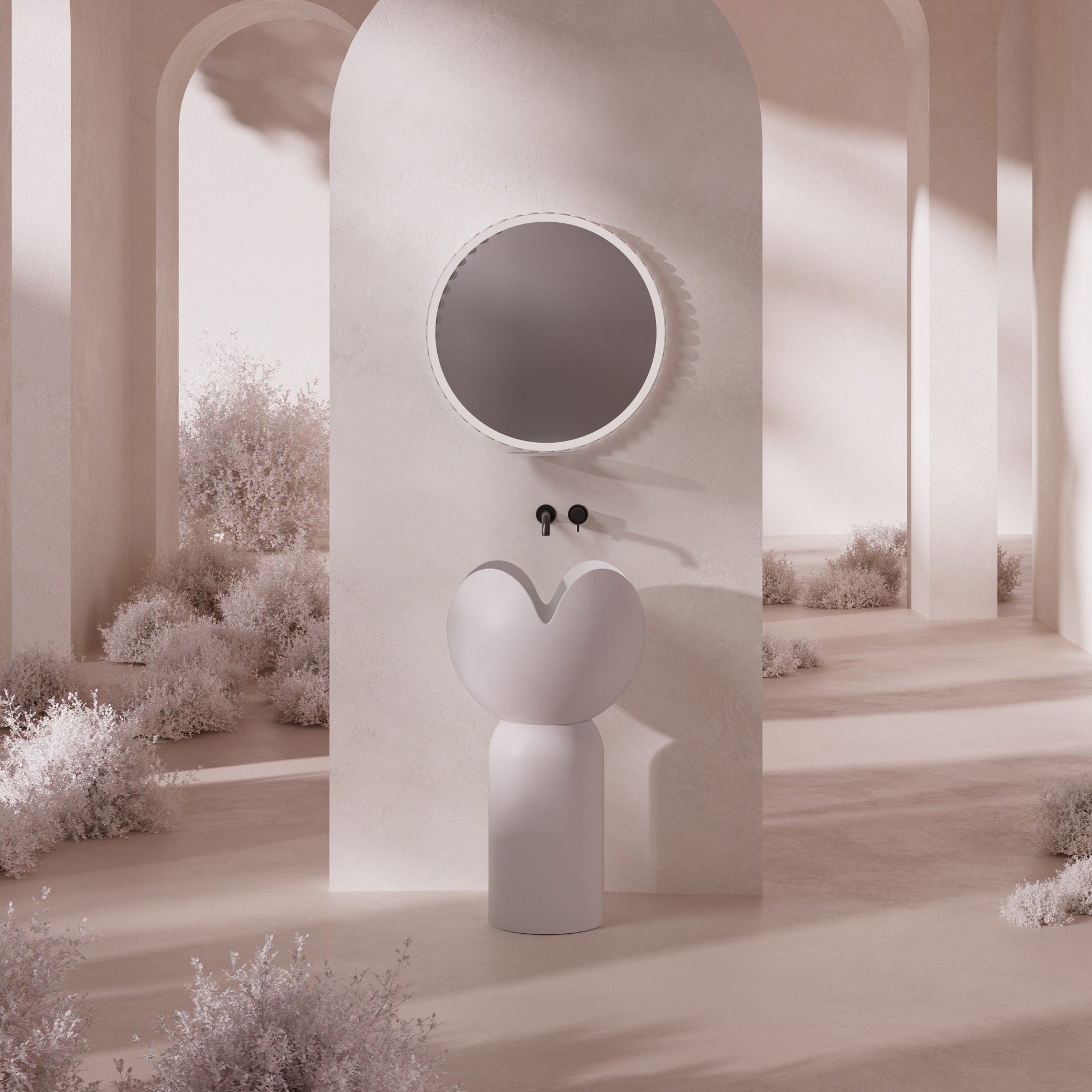 MonBlari Flower Series Solid Surface Pedestal Sink H-Z0812-MW-FrontView