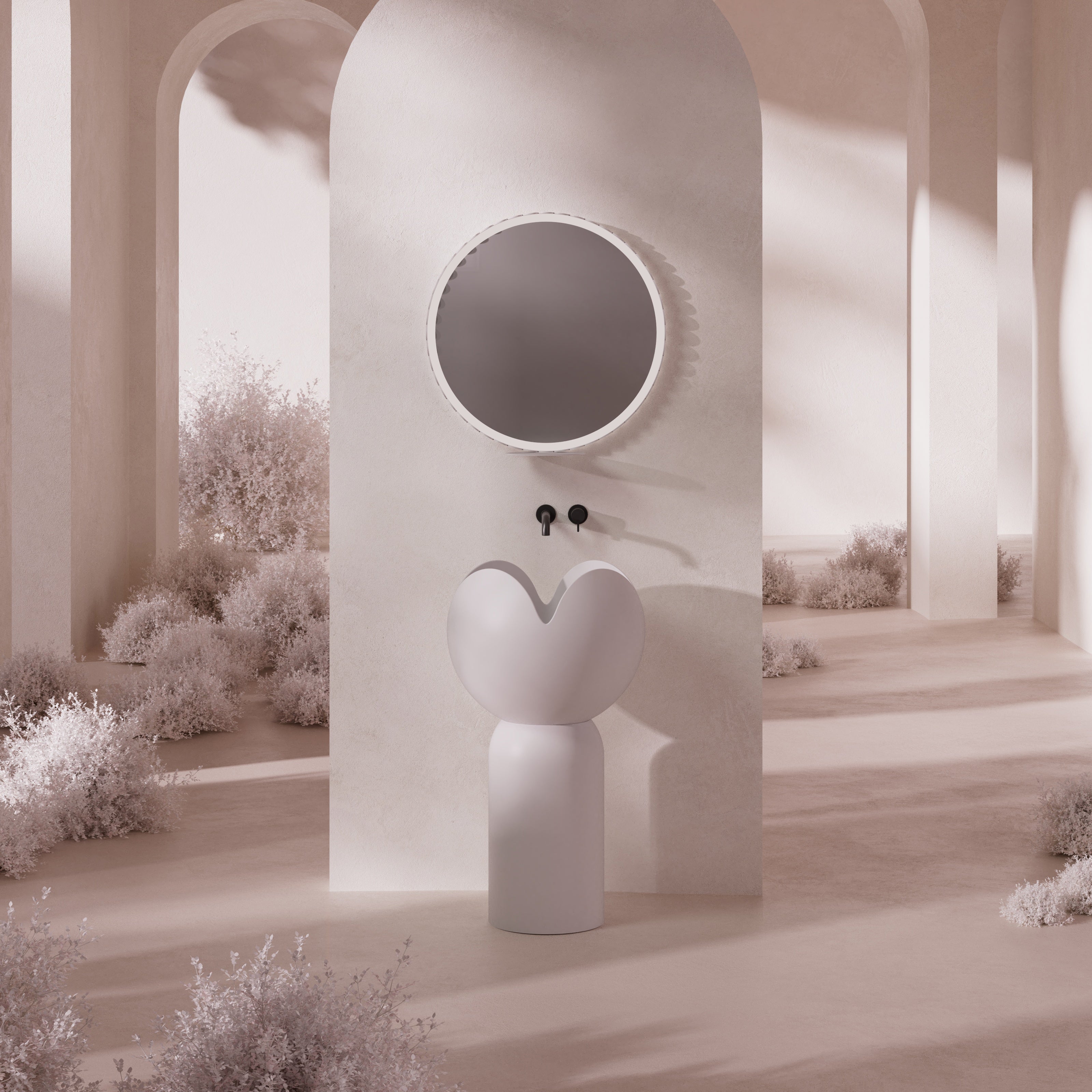 MonBlari Flower Series Solid Surface Pedestal Sink H-Z0812-MW-FrontView