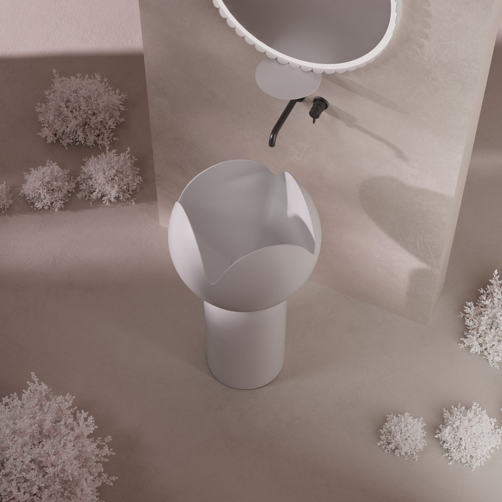 MonBlari Flower Series Solid Surface Pedestal Sink H-Z0812-MW-TopView