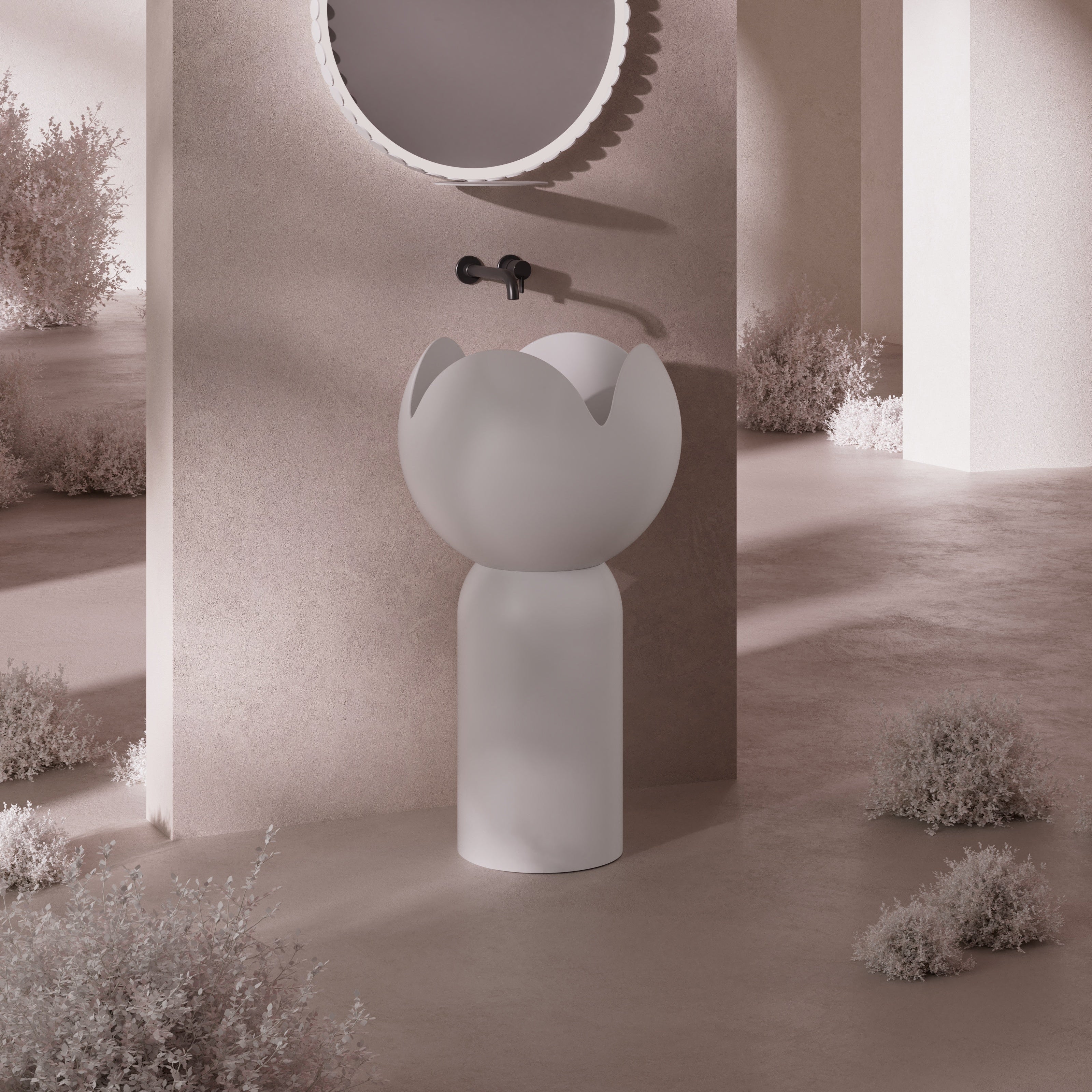 MonBlari Flower Series Solid Surface Pedestal Sink H-Z0812-MW-SideView