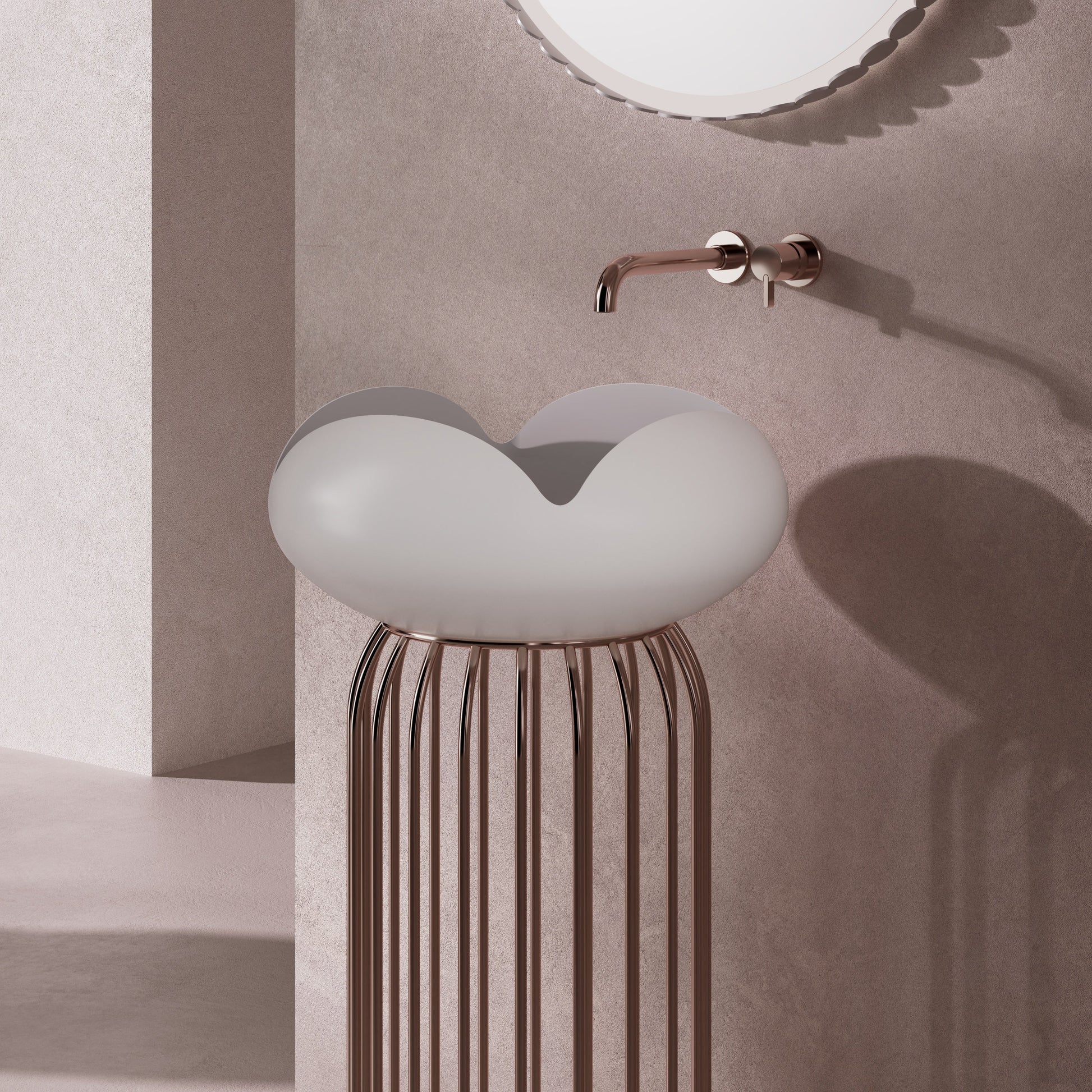 MonBlari FLOWER Series Pink Pedestal Sink H-ZY0815-1-MW-SideView