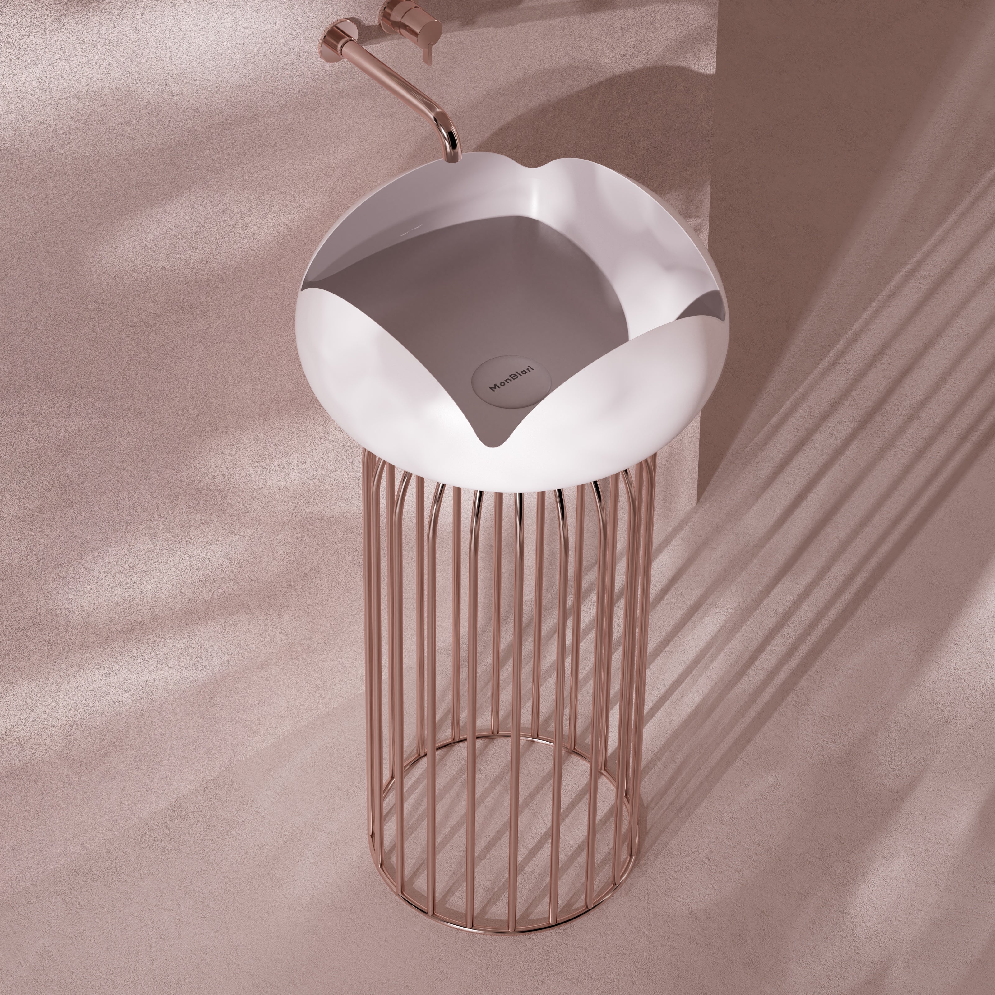 MonBlari FLOWER Series Pink Pedestal Sink H-ZY0815-1-MW-SideTop