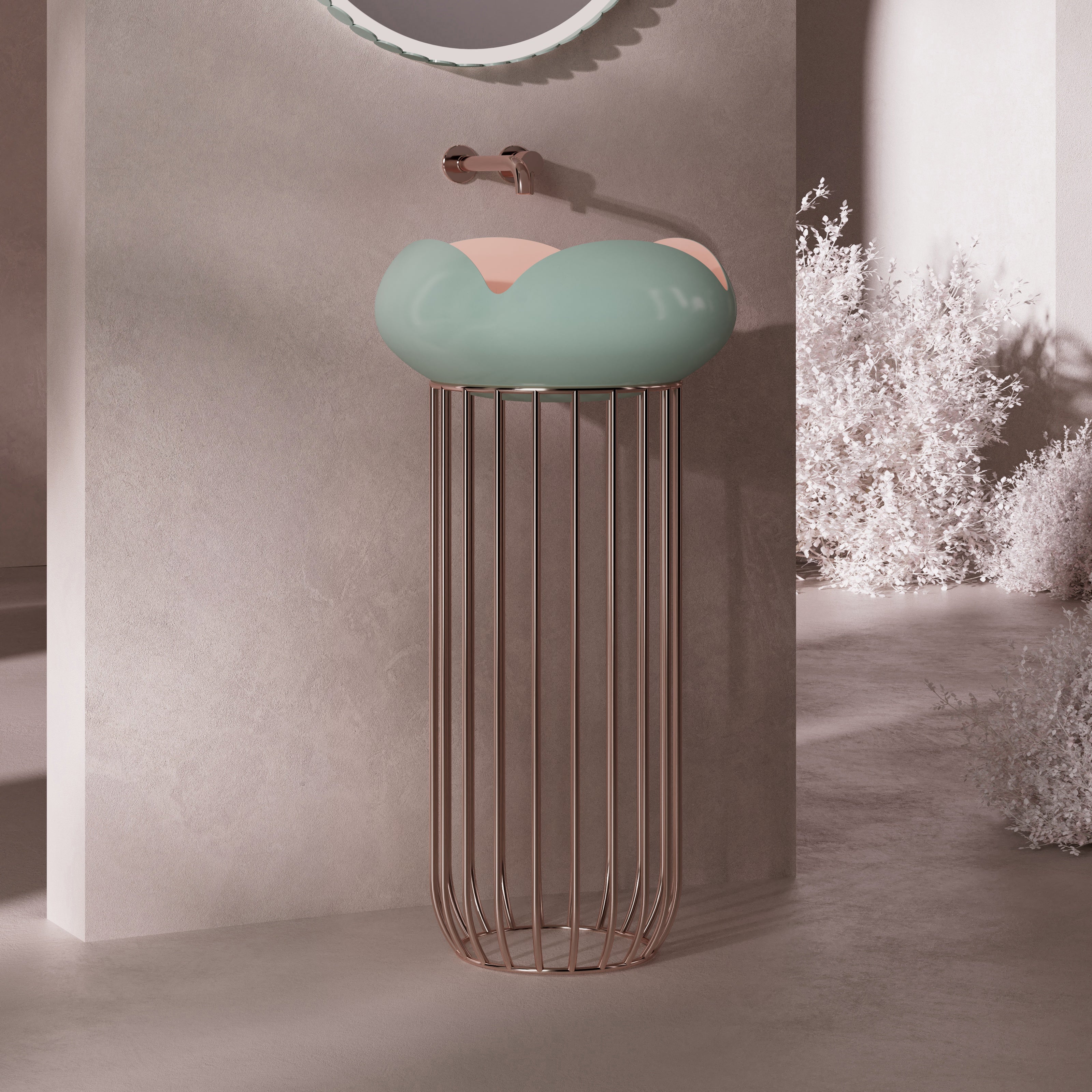 MonBlari FLOWER Series Pedestal Sink H-ZY0815-2-GP-SideView