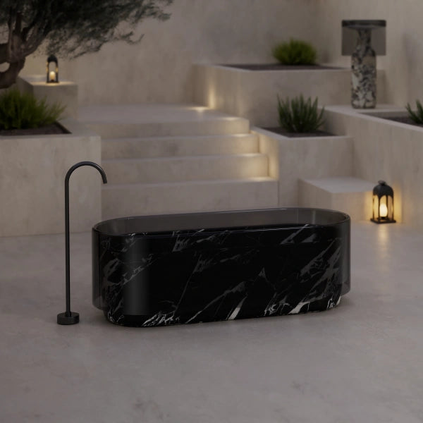 MonBlari HALO Series BvIgari Black Marble Soaking Tub for Contemporary Bathroom