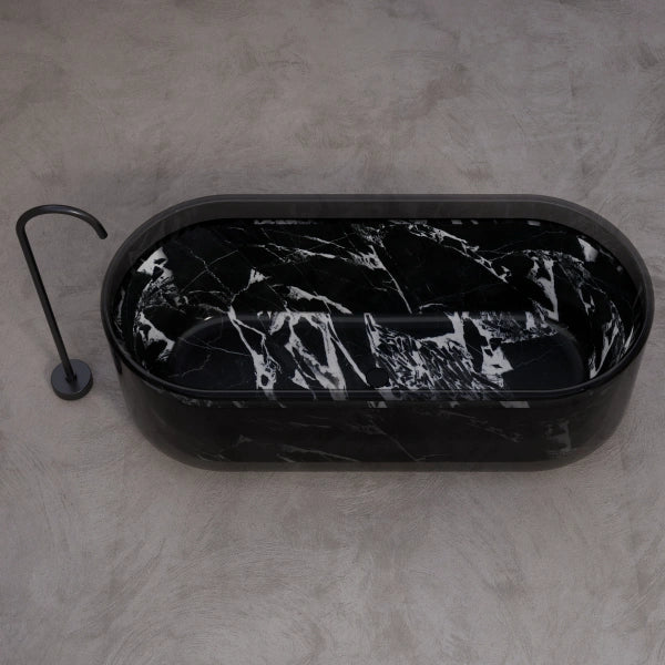 MonBlari HALO Series BvIgari Black Marble Soaking Tub for Contemporary Bathroom