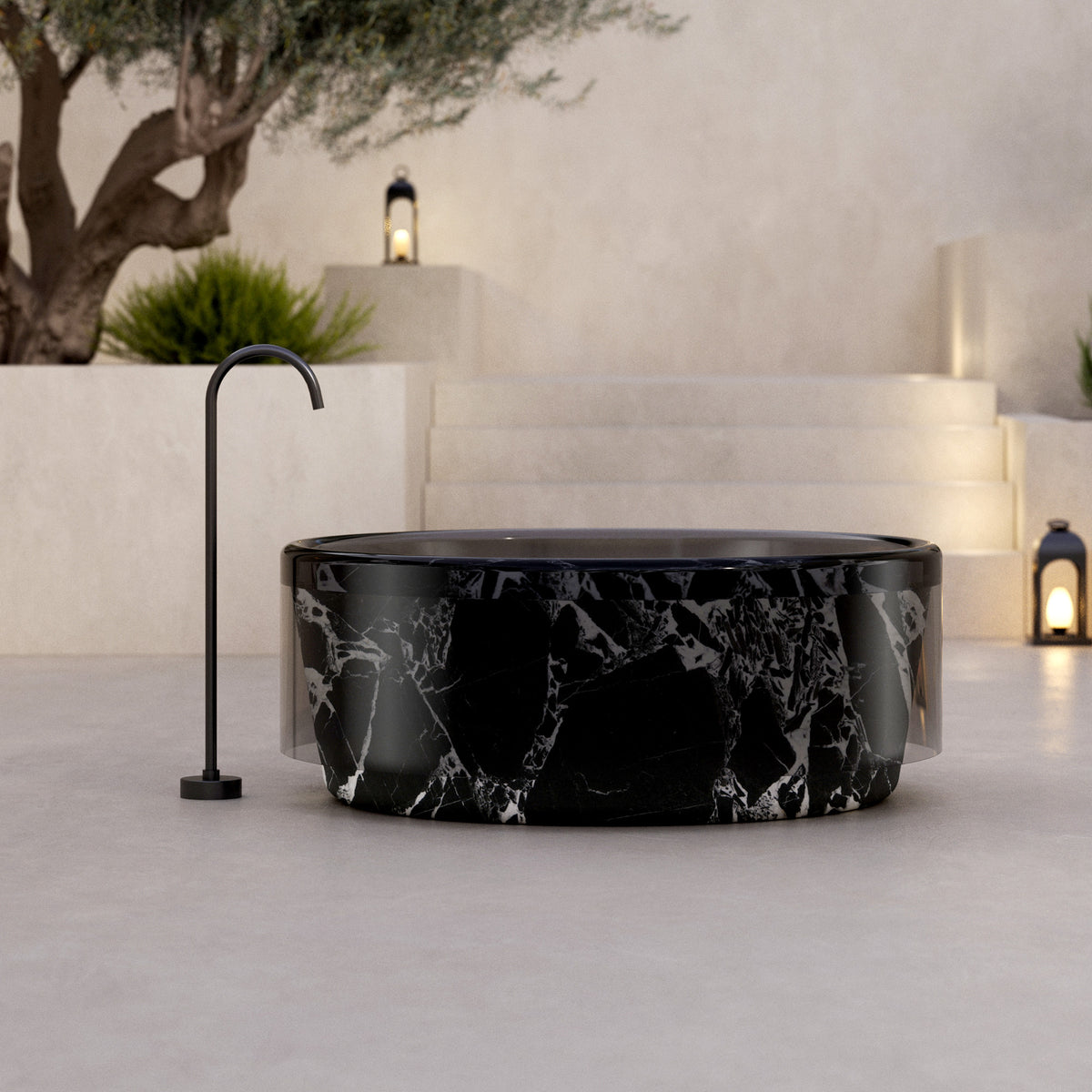 MonBlari HALO Series Round Veined Freestanding Soaking Tub