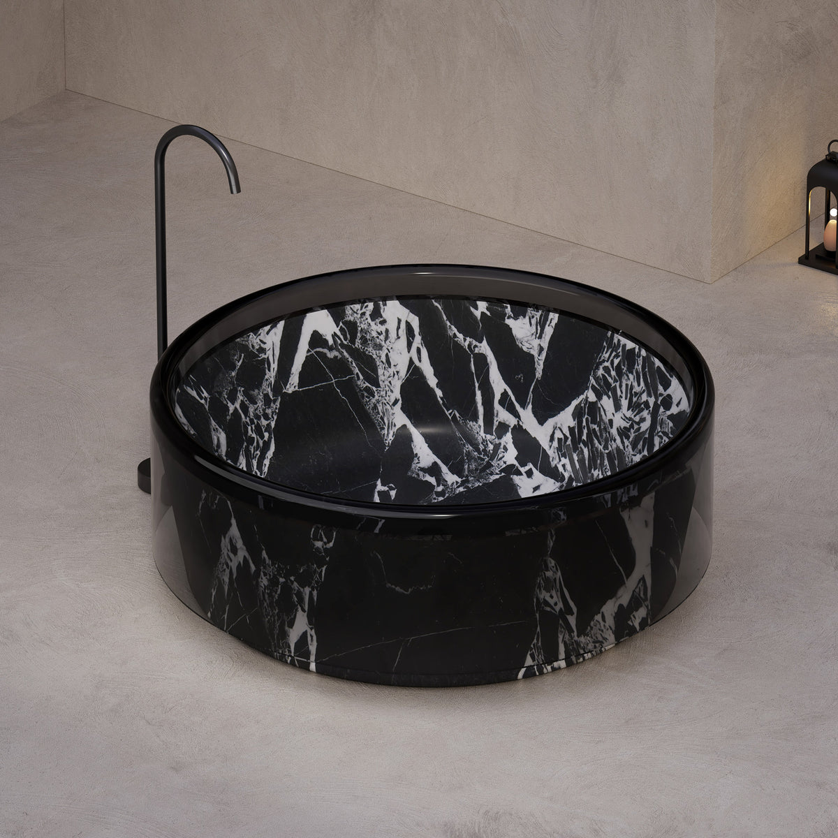 MonBlari HALO Series Round Veined Freestanding Soaking Tub