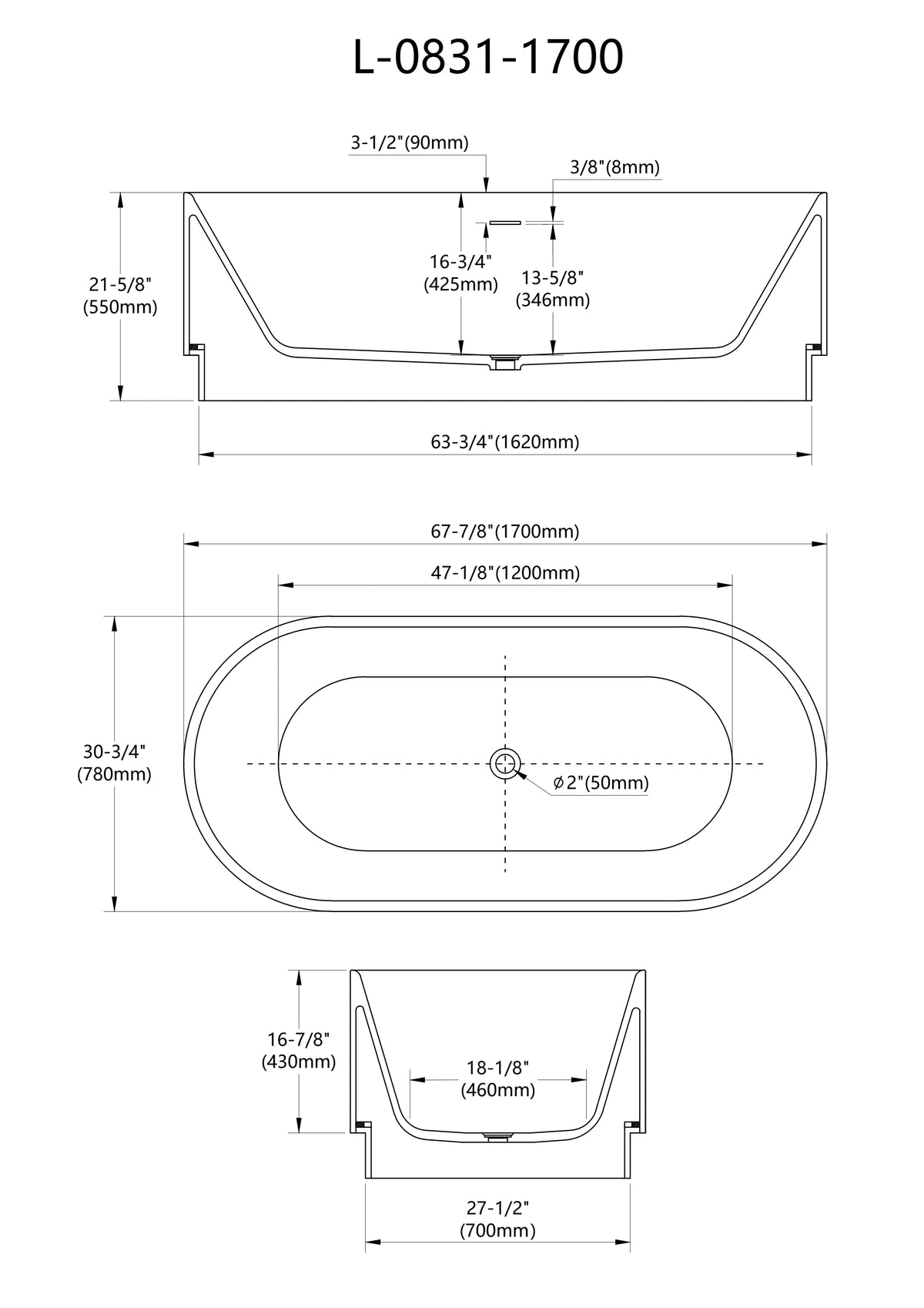 67 Inch MonBlari Linglong Series Bathtub