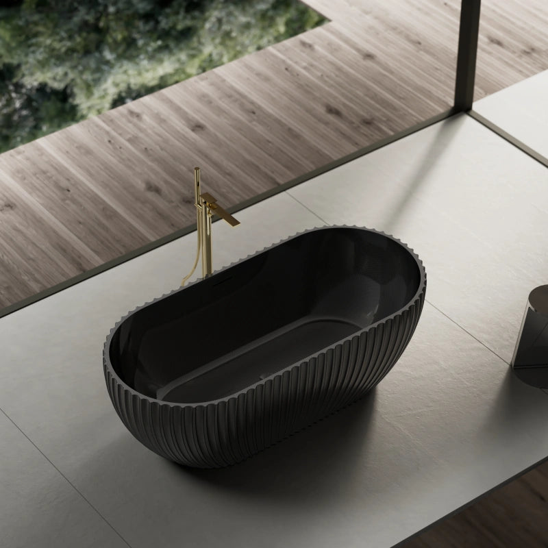 67" MonBlari Satin-Finished Carbon Fiber Freestanding Soaking Tub