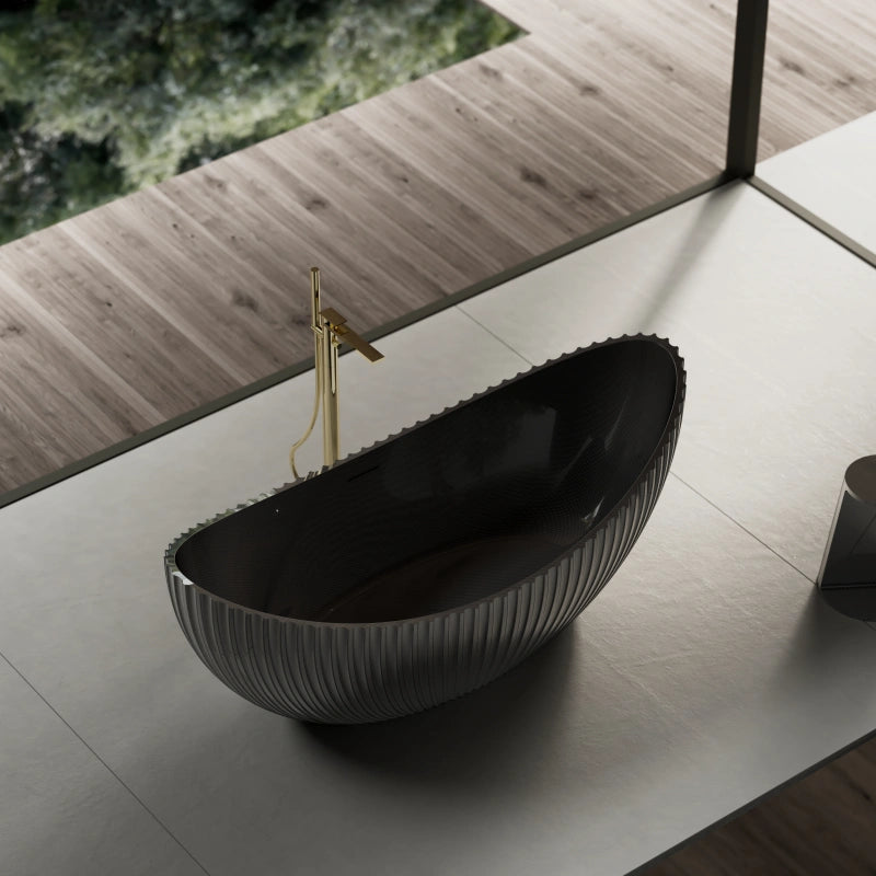 71 Inch MonBlari Carbon Fiber Freestanding Bathtub Fluted 