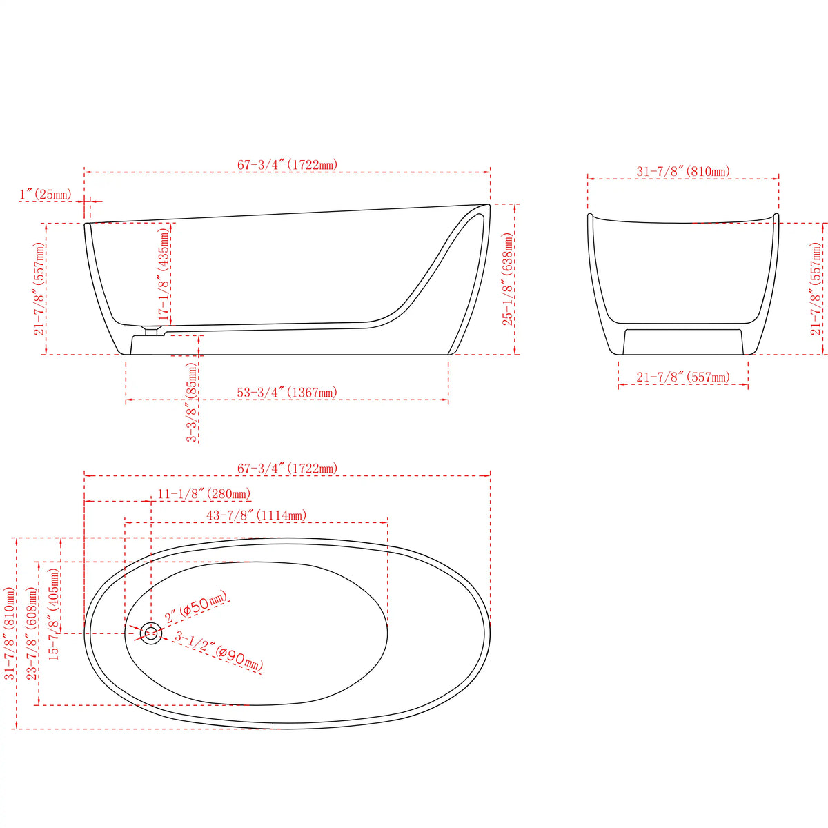 67 Inch MonBlari Carbon Fiber Freestanding Bathtub