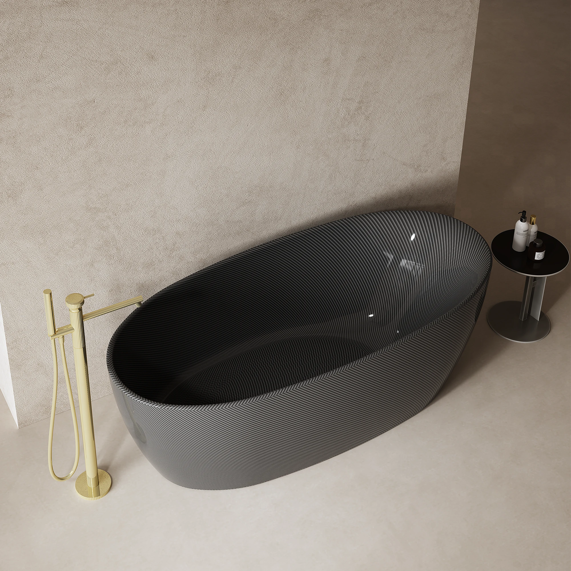 67 Inch MonBlari Carbon Fiber Freestanding Bathtub MC99972GB-LeftTopView