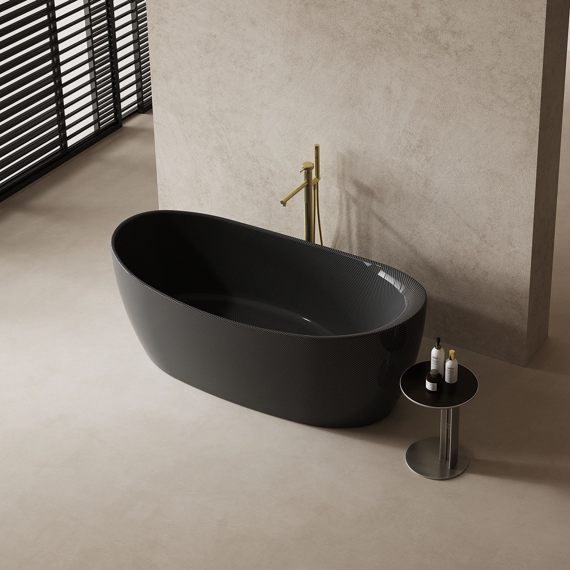 67 Inch MonBlari Carbon Fiber Freestanding Bathtub MC99973GB-SideTopView