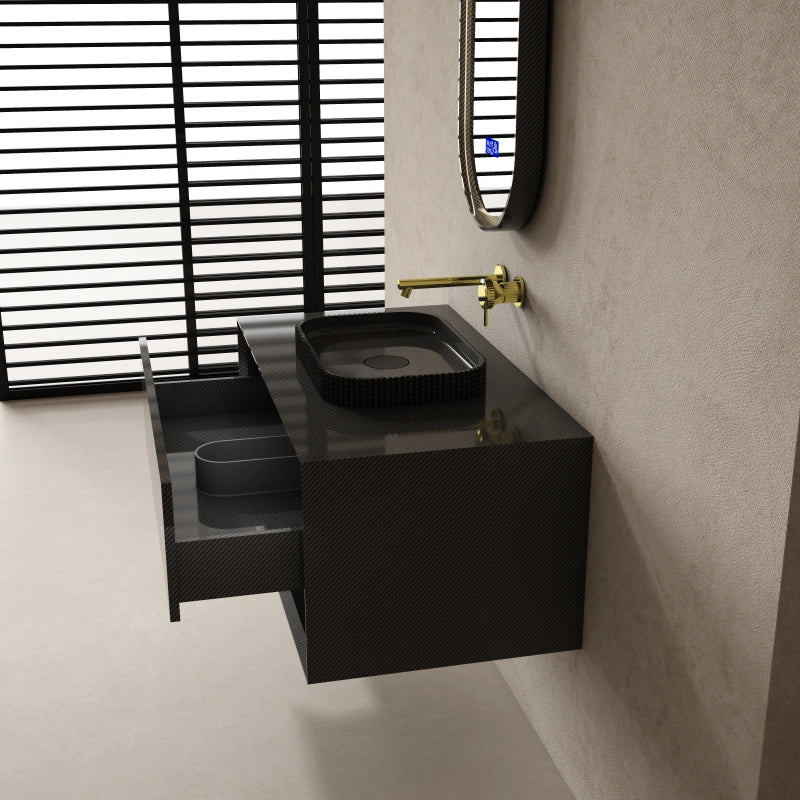 MonBlari Contemporary Carbon Fiber Floating Bathroom Vanity