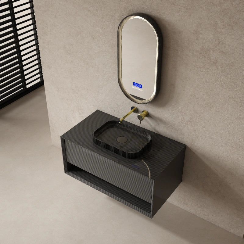 MonBlari Contemporary Carbon Fiber Floating Bathroom Vanity